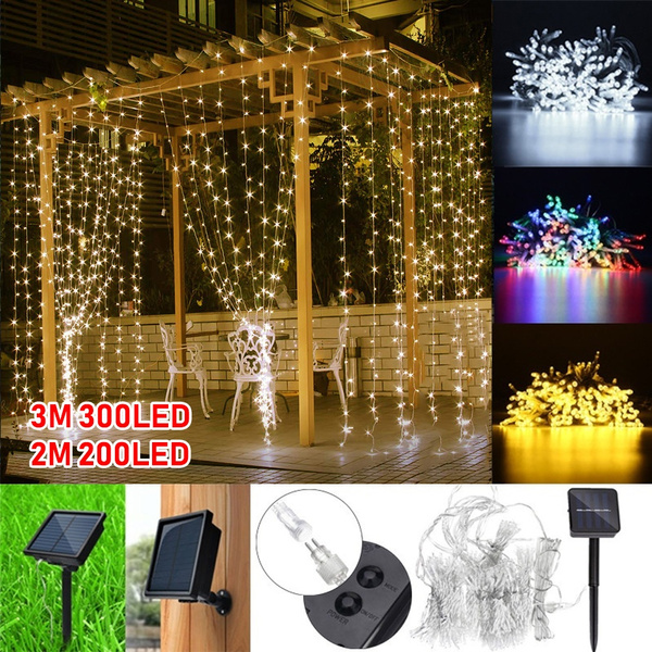 300/200 LED Solar Power Curtain Light Fairy String Lights Outdoor Party ...