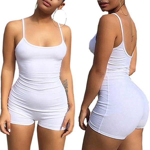 Sexy Spaghetti Strap Rompers Polyester One-piece Skinny Romper Women Shorts  Jumpsuit Rompers Bodysuit