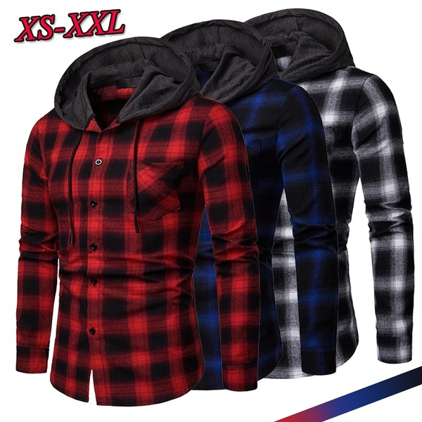 black plaid hooded jacket