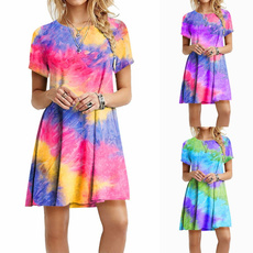 Mini, short sleeve dress, Colorful, Summer