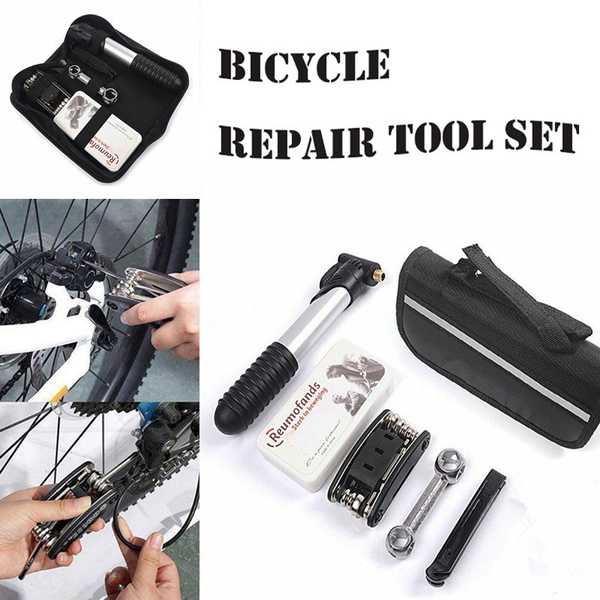 Cycle Bike Bicycle Repair Tool Puncture Repair Kit With Pump Set Carry Bag Case 