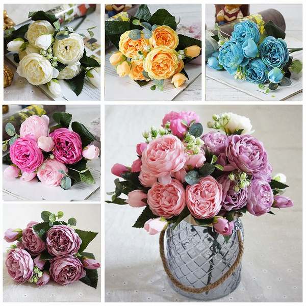 Rose Silk Flowers·Artificial Hydrangea Bouquet Wedding Bridal Party Home 2018 