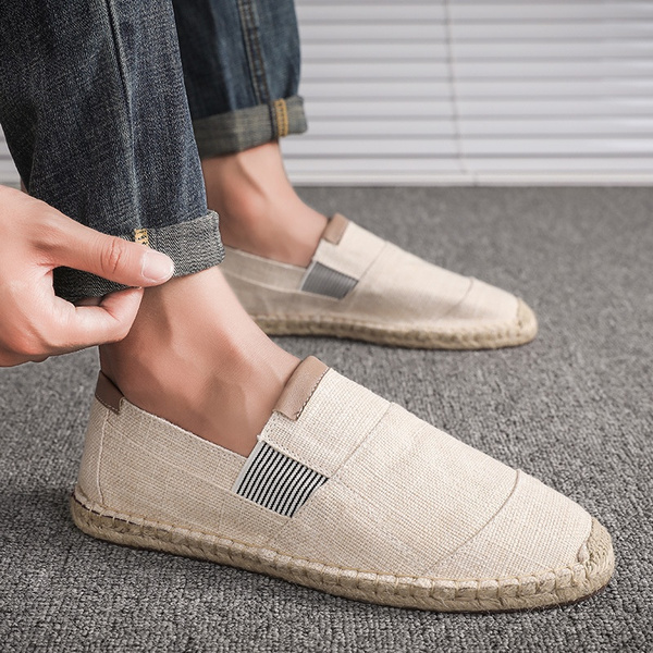 Male Fashion Espadrilles Breathable Canvas Causal Shoes Men's Male Hand Made Straw Woven Flat Shoes Men Linen Fisherman Shoes Slip Walking Sneakers Driving Shoes | Wish