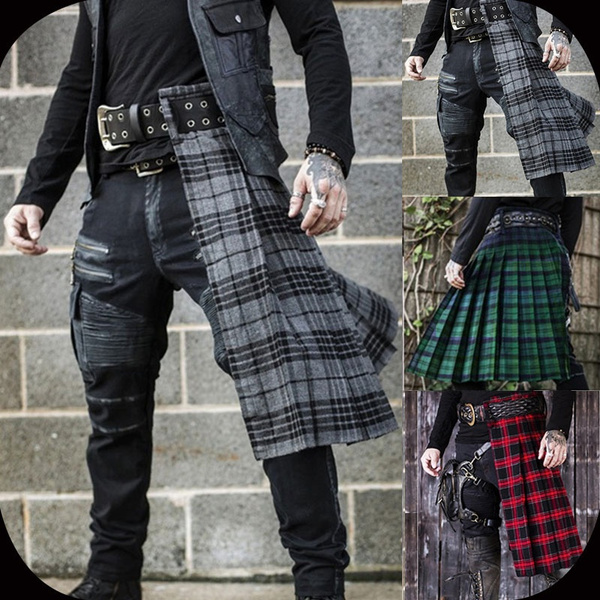 Irish Scottish Traditional Costumes Men Kilt Modern Fashion Half Kilt Cool  Warrior Celtic Vintage Bottom Soldier Wear