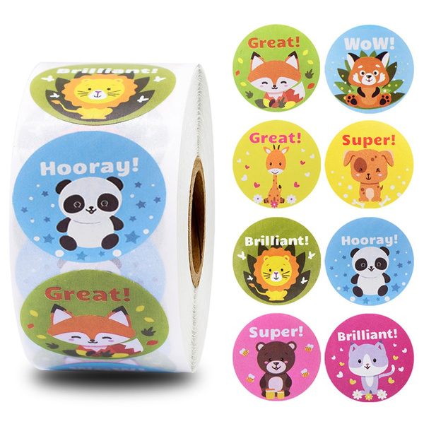 600 Incentive Stickers Adorable Round Animal Encouraging Stickers Teacher Reward Motivational Sticker in 16 Designs with Perforated Line Each Measures 1.5 in Diameter