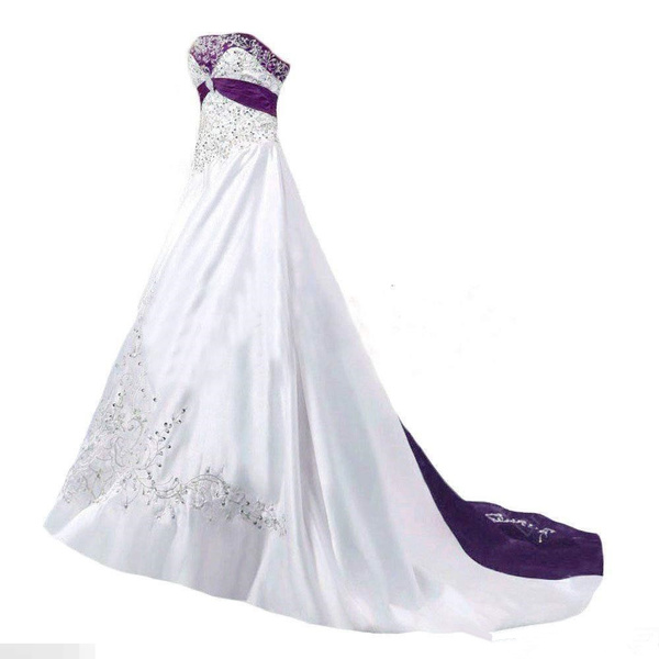 white wedding dress with purple
