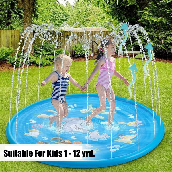 100CM Inflatable Water Splash Play Pool Playing Sprinkler Mat Yard ...