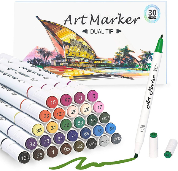 Dual Tip Alcohol Based Art Markers, 12 24 30 Colors Alcohol Marker Pens  Perfect for Kids Adult Coloring Books Sketching and Card Making