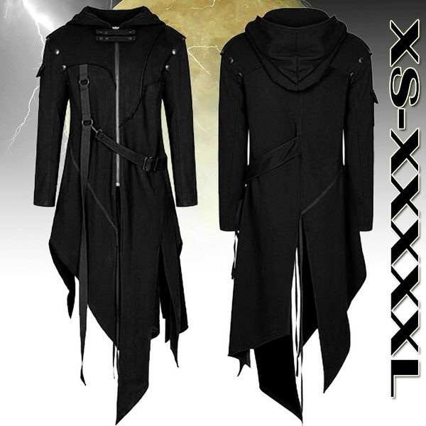 New Men's Hooded Trench Coat Steampunk Assassin Elves Pirate Costume ...