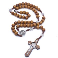 Necklace, woodbeadnecklace, Christian, Cross necklace