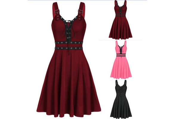 Women Fashion Gothic Punk Style Stitching Strap Dress Plus Size | Wish