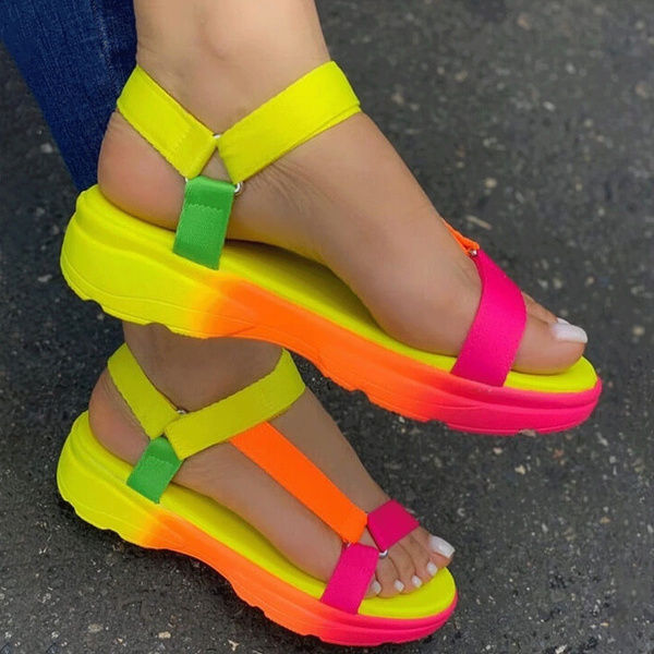 Women Multicolor Casual Shoes Woman Flat Summer Beach Sandals Wish