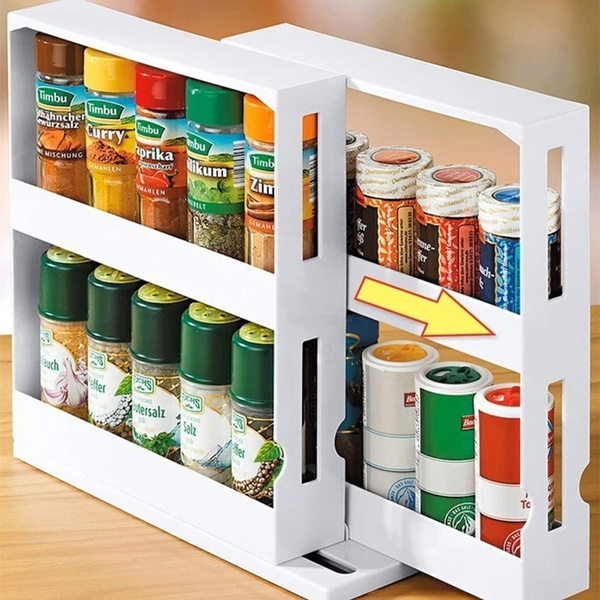 Spice Organizer Multifunctional Rotating Kitchen Shelf Sliding Storage Rack Kitchen Cabinet Closet Organizer Storage Rack for Kitchen