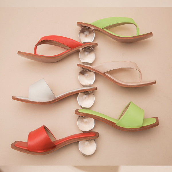 Women Slippers Clear Crystal Round Ball 