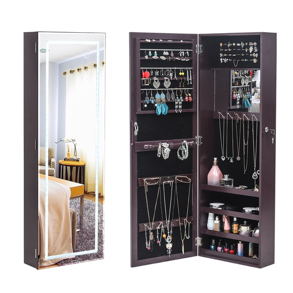 Mirrored Jewelry Cabinet Armoire Mirror, Jewelry Storage Mirror With Lights