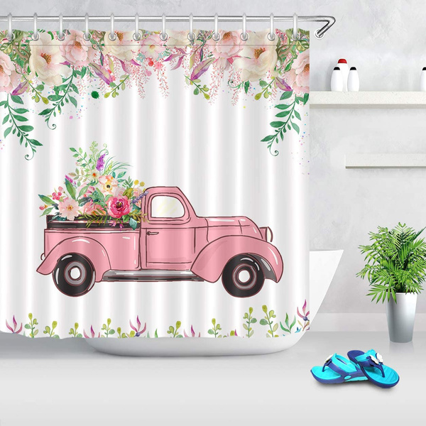 Farm Truck Flower Shower Curtains For, Old Truck Shower Curtain Hooks
