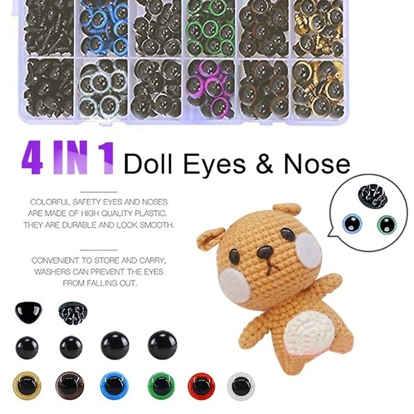 100pcs 4in1 Plastic Doll Eyes Nose DIY Safety Black Colorful Craft