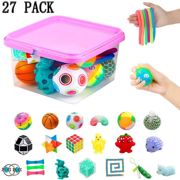 Fidget Toys Set Fidget Sensory Toys Bundle For Kids Autism Adhd Adults Anxiety Stress Relief Kit With Stress Balls Squishy Stretchy String Puzzle Balls Variety 27 Pack In Reusable Box Wish