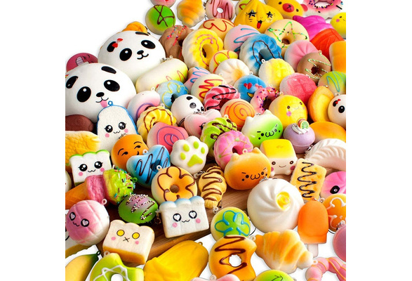 Budi Upgraded 30 Pcs Kawaii Squishies Super Slow Rising Jumbomediummini  Random Cake Bread Panda Bun With Phone Straps Kids Pretend Play Squishies