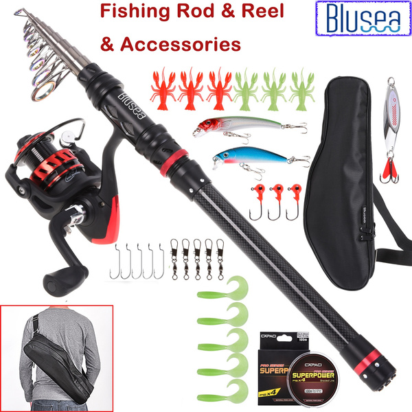 Blusea Full Kit Fishing Rod And Reel Combo Carbon Fiber Telescopic