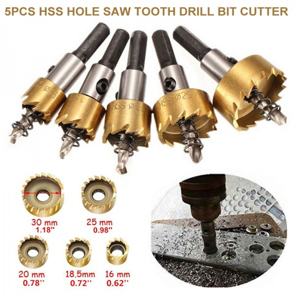 5PCS Hole Saw Tooth HSS Drill Bit Set Cutter Tool For Metal Wood Alloy 16-30mm 