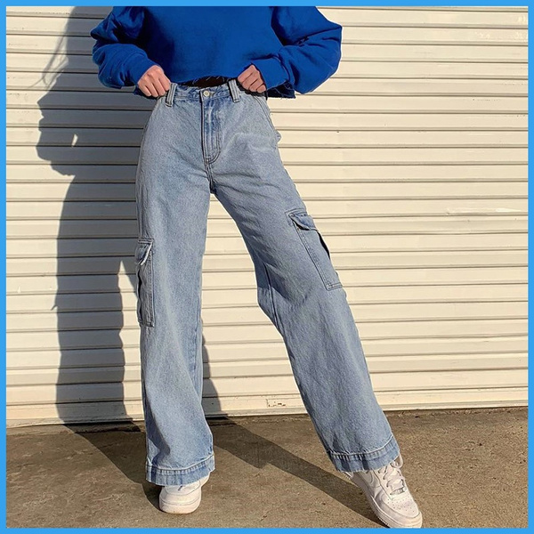 radical coupon Credential Fashion Women High Waist Baggy Jeans with Pockets Loose Cargo Denim Pants  Ladies Boyfriend Jeans Straight Trousers | Wish