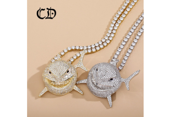 69 Ins Full Zircon Shark Pendant 