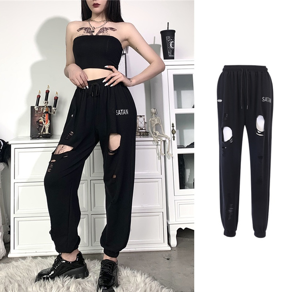 black ripped cargo pants womens