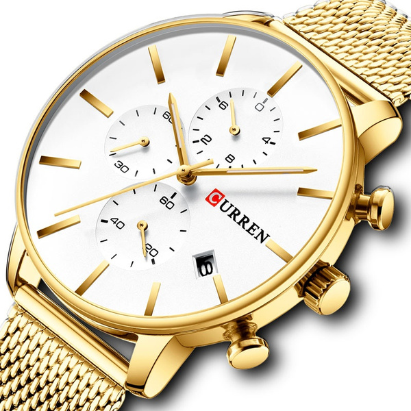 New Curren Mens Watch Office Business Sports Stainless Steel Mesh Band ...