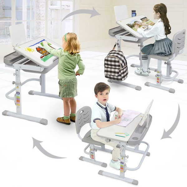 Height Adjustable Desk and Chair Set High School Student Childs Kids Study Table 