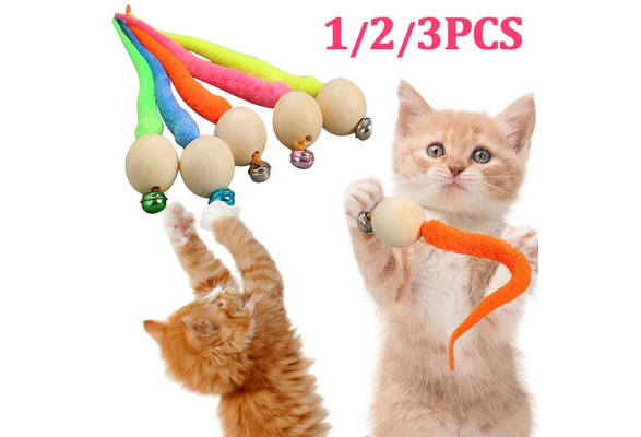 5pcs spier Cat Toy Interactive Cat Worm Ball with Bell Funny Wobbly Balls Cat Bell Toy Colourful Kitty Toy
