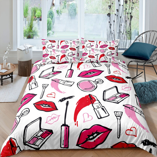Red Lips Duvet Cover Kiss Lipstick Print Bedding Set Perfume Comforter  Cover for Kids Girls Women Lightweight Chic Elegant Woman Bedspread Cover  With Pillowcase UK Single Double King Size | Wish