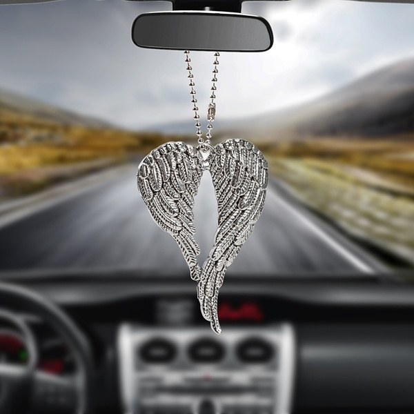 ouhoe Car Accessories Crystal Angel Wing Pendant Car Pendant Angel Wing Rearview Mirror Decoration Hanging Charm Ornaments Automobiles Interior Home Window Decor Copper Round Area 25MM 