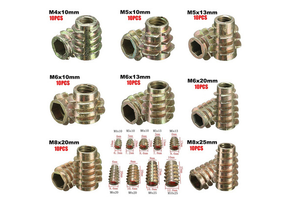 Select Size M4 M5 M6 M8 M10 Threaded Hex Drive Fixing Type D Wood Insert Nuts 