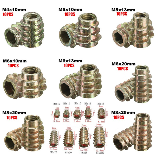 10PCS M4 M6 M8 Hex Nuts Drive Screw In Threaded Insert For For Wood Type E 