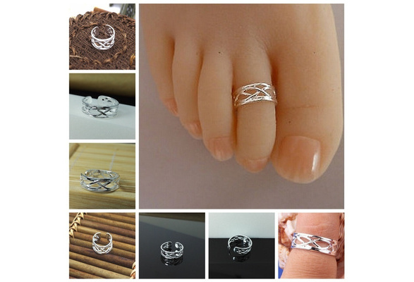 8Pcs Elegant Women 925 Sterling Silver Toe Ring Foot Adjustable Beach Jewelry 