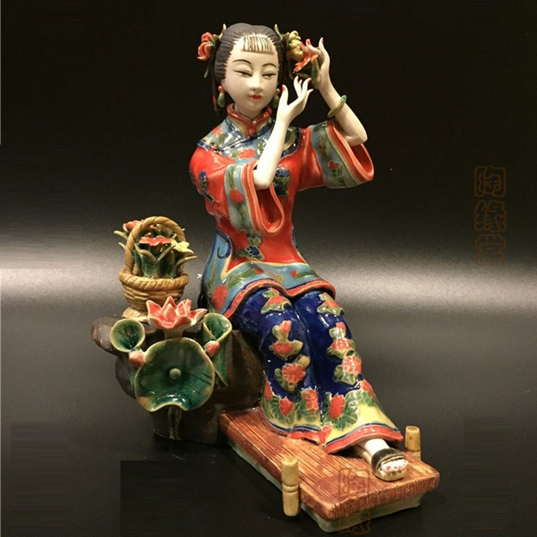 Ceramic Classical Painted Art Female Figure Statue Antique Chinese