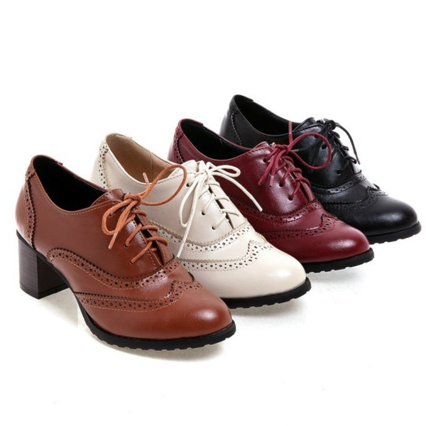 Details about   Womens Retro Brogue Round Toe Chunky Mid Heels Collegiate Oxford Shoes Plus Size 