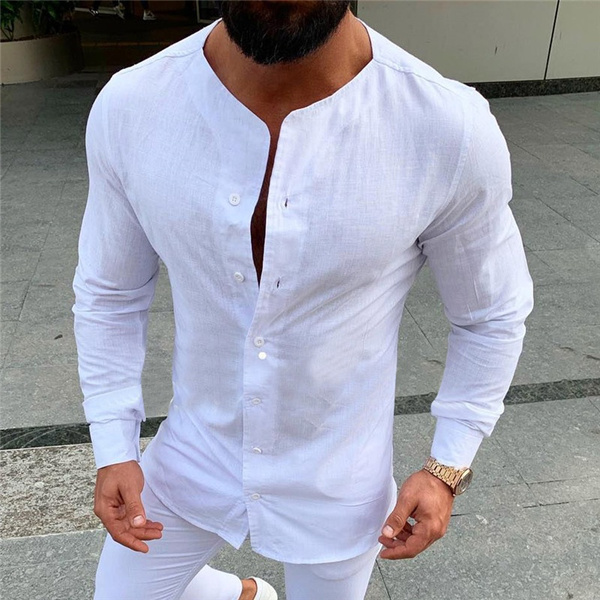 crew neck button down shirt