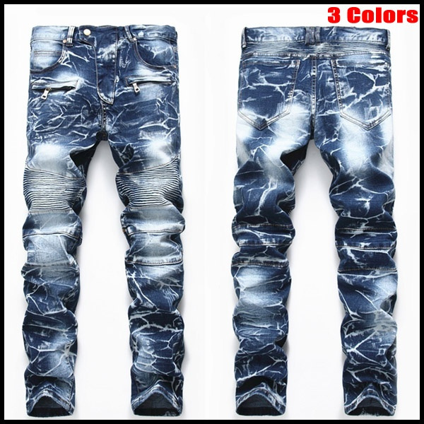 Pantaloni jeans BIKER pieghettati da uomo Pantaloni strappati multitasche  da motociclista Pantaloni patchwork maschili dritti Pantaloni casual da uomo  con foro elastico Pantaloni taglie forti 29-42 | Wish