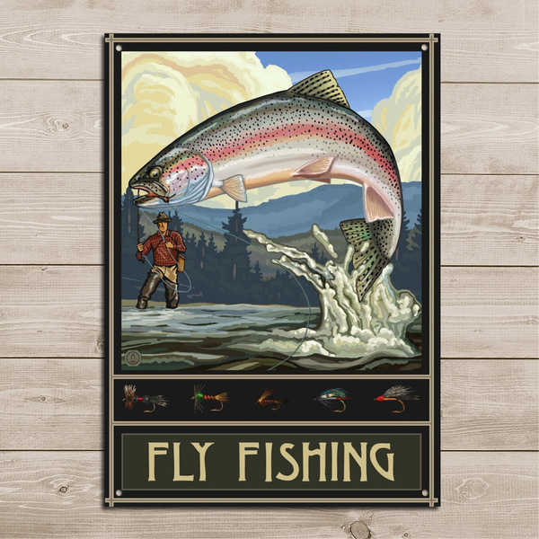 Fly Fishing Giclee Art Metal Wall Sign Metal Plaque Wall Decor