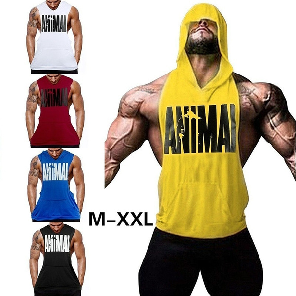 Hot Sale Men Gym Clothing Bodybuilding Stringer Hoodie Tank Tops Muscle Sleeveless  Hooded Shirt Sports Fitness Hoodies Vest Printed Animal | Wish