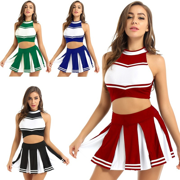 Women's Adult Cheerleading Mini Pleated Skirt Costume Set Sexy ...