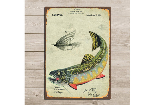 Vintage Fly Fishing Lure Patent Metal Wall Sign Metal Plaque Wall Decor  Retro Art Poster Fishing Poster Fisherman Fishing Lover Gift Man Cave