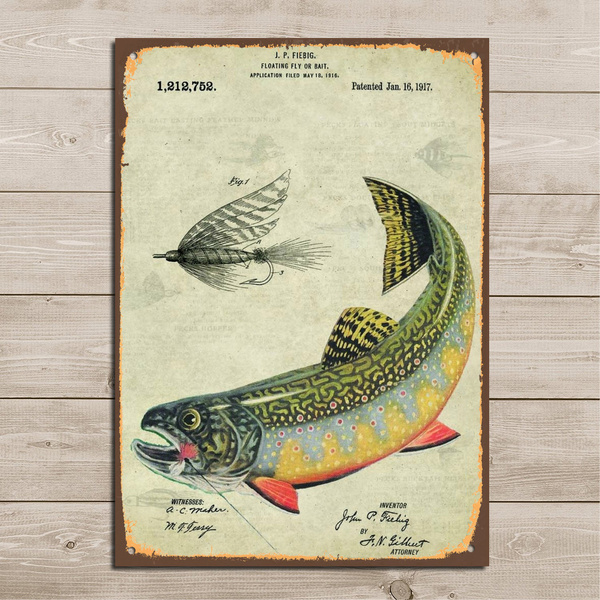 Vintage Fly Fishing Lure Patent Metal Wall Sign Metal Plaque Wall Decor  Retro Art Poster Fishing Poster Fisherman Fishing Lover Gift Man Cave