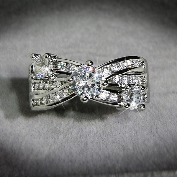 Dazzling 925 Sterlin Silver White Sapphire Gemstone Rings Wedding Women Jewelry