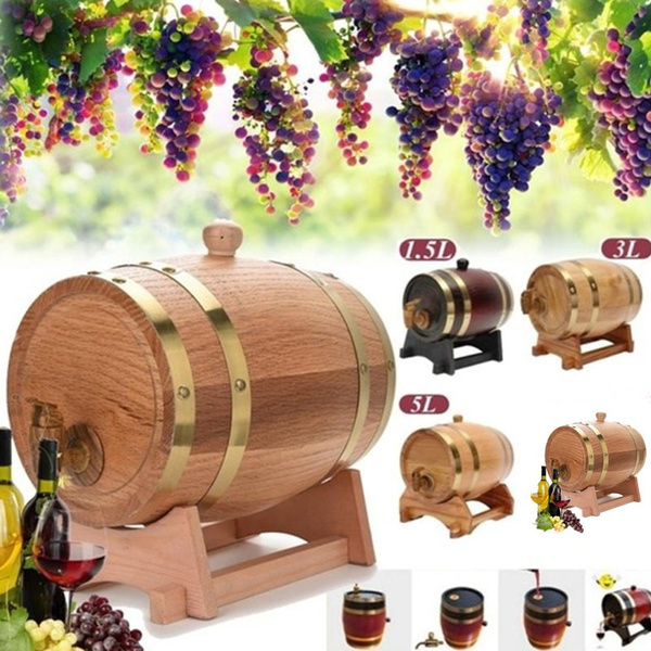 Oak Wine Barrel, 1.5L/3L Vintage Wood Oak Timber Wine Barrel Dispenser ...