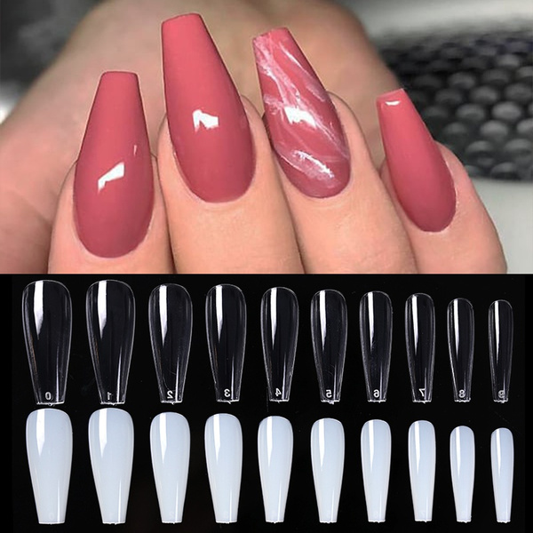 500pcs Bag Long Stiletto Coffin Nails Artificial Acrylic Nail New Design Ballerina Nail Art Tips Clear Natural Fake Nails Tips Wish