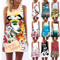 Summer, neck dress, Print Dresses, Dress