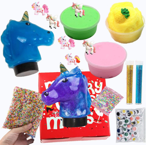 GONGYIHONG Unicorn Slime Kit Supplies for Girls -Flyffy Slime, Unicorn Slime,  Cloud Slime, Slime Making Kit with Stuff for Unicorn, Glitter, Floam Beads  and Googly Eyes